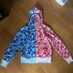 Half Pink Half Blue Camo Bape Hoodie! Rare! Limited Edition! 