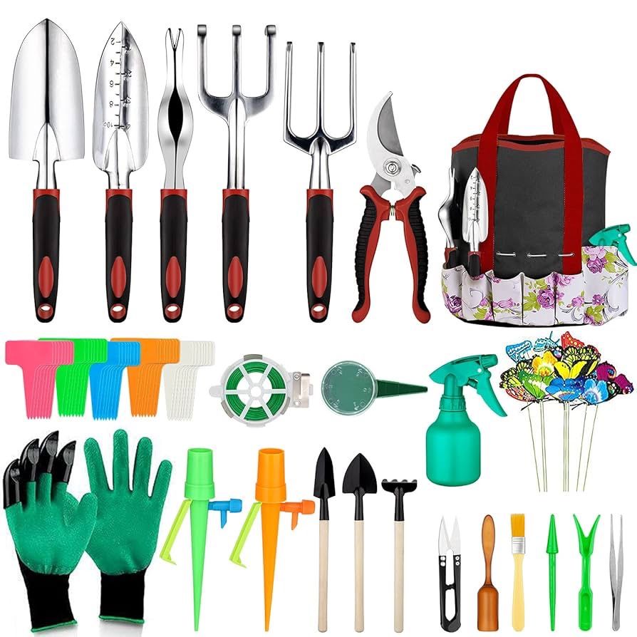 Garden Tools Set 83 Piece, Succulent Tools Set Included, Heavy Duty Aluminum Gardening Tools for Gardening, Non-Slip Ergonomic Handle, Durable Storage