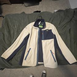 L.L.Bean Men's XL Windproof Full Zip Jacket Beige/Blue