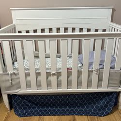 White Crib With Mattress 