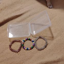 3 Nice Glass Or Gemstone Stretchy Bracelets With Box.