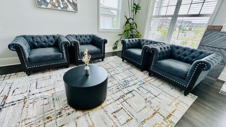 Like-New Noble House Glencoe Chesterfield Accent Chairs – Charcoal/Dark Brown