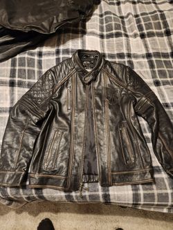 Affliction black/brown leather jacket  SIZE: LARGE