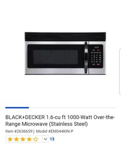 Black & Decker 1.6 Cu. Ft. Over The Range Microwave 