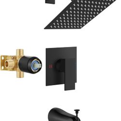 Shower Faucet Set with Tub Spout Bathtub Faucet Kit Complete Tub Shower Trim Kit with Solid Brass Rough-in Valve and 8 Inch Square Rainfall Showerhead