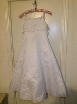 White satin and lace beaded dress