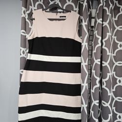 Tommy Hilfiger Womens Pale Pink Blk/White Stripe Sleeveless Dress Sz 16