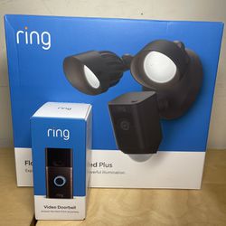 Brand New Ring - Video Doorbell 2nd Generation + Floodlight Cam Wired Plus - Black