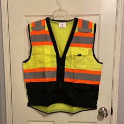 SKSAFETY 10 Pocket Professional Level Safety Vest, Class 2 High Visibility Safety Vest with Zipper, Hi Vis Vest with Reflective Strips, ANSI/ISEA Stan