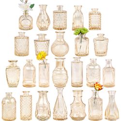 TBWIND Glass Bud Vase Set Of 24, Small Amber Flower Vases For Centerpieces In Bulk, Mini Vintage Vase For Wedding Decor, And Home Table Décor
