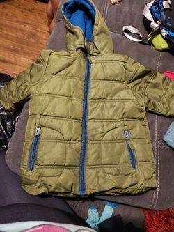 Kids Olive Green Puffer Jacket with Hood