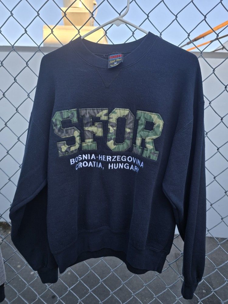 Rare Vintage SFOR Bosnia Embroidered Sweatshirt Black Size M germany