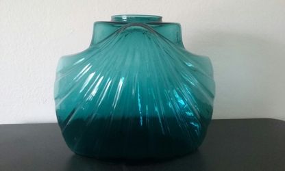 Large Blue Glass Seashell Vase