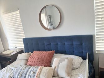 Cal-king Velvet Bed With 2 Wooden Nightstands