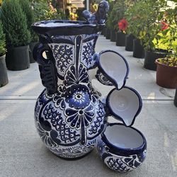 White And Blue Talavera Water Fountain. Clay Pots, Planters,Pottery,Plants.