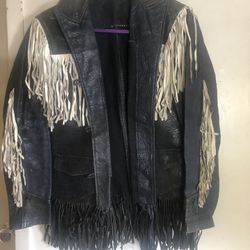 Vintage Black Leather Jacket W/ Fringe