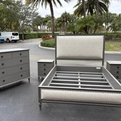 Beautiful Bedroom Set Queen Size Real Wood Dark Gray Color Like New