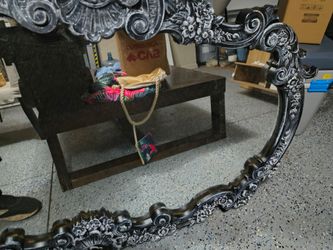 Huge Gothic Baroque Large Oval Mirror – Black & White Distressed (3ft x 4ft 9")