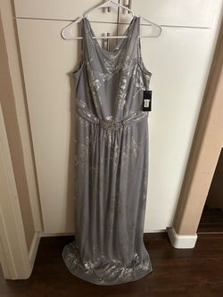 Silver Floral Maxi Evening Gown