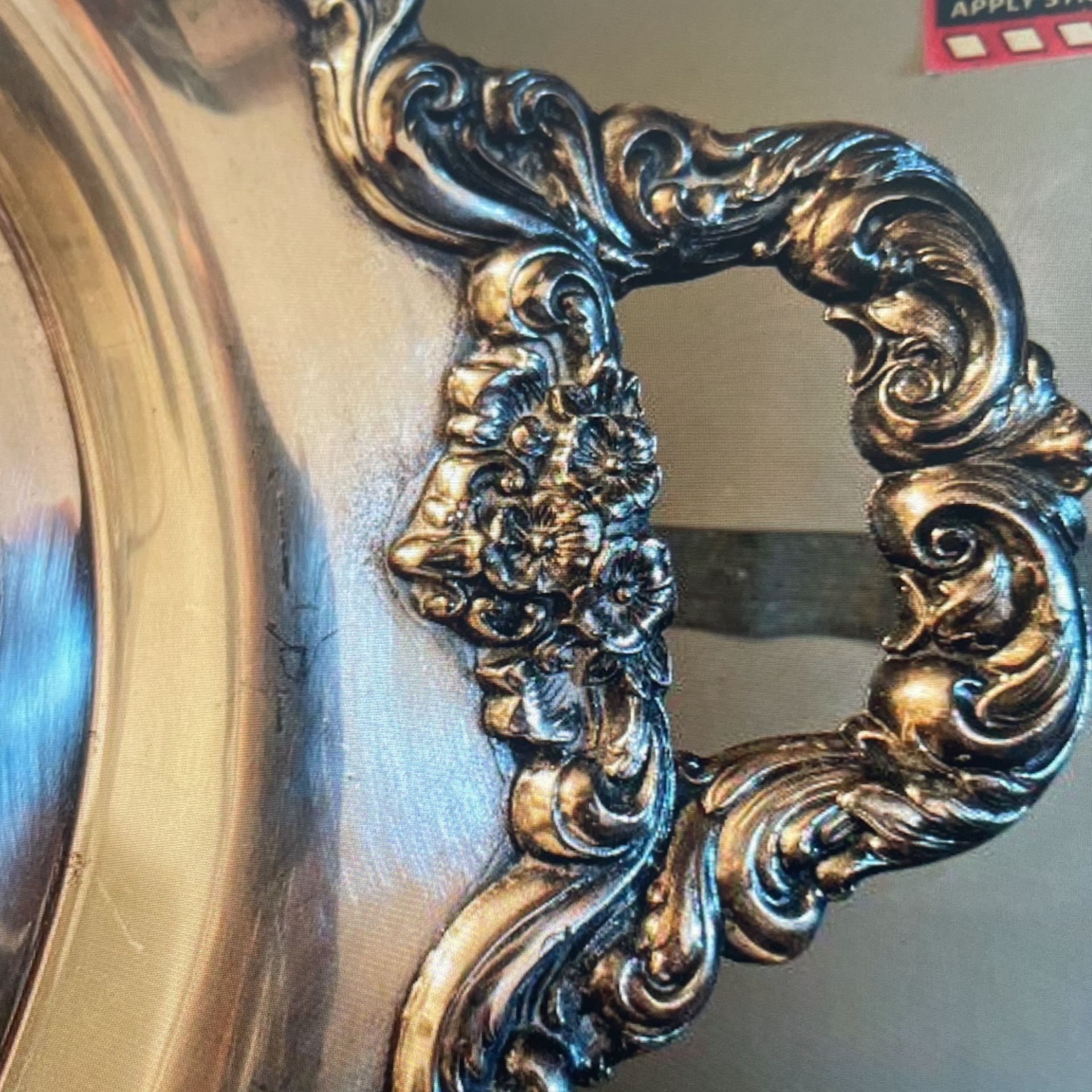 Vintage Large Oval Footed Silver Plate Platter With Handle