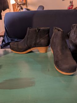 Black Suede Ankle Boots with Wood Heel