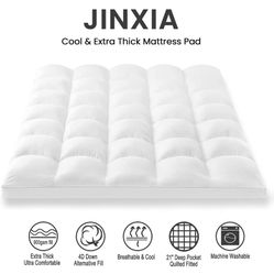 JINXIA Cooling Mattress Topper King for Back Pain, Extra Thick Mattress Pad Cover,Deep Elastic Pocket, Plush Pillow Top Overfilled with Down Alternati