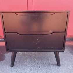 1 Vintage look style mid century modern two drawer night stand bed side end table