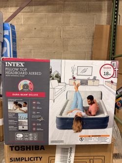 Intex Queen Pillow Top Headboard Air Mattress, Open Box, Brand New