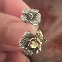 beautiful sterling silver flower butterfly cuff  ring 