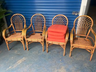 VINTAGE WICKER WAREHOUSE RATTAN ACCENT CHAIRS, SET OF 4