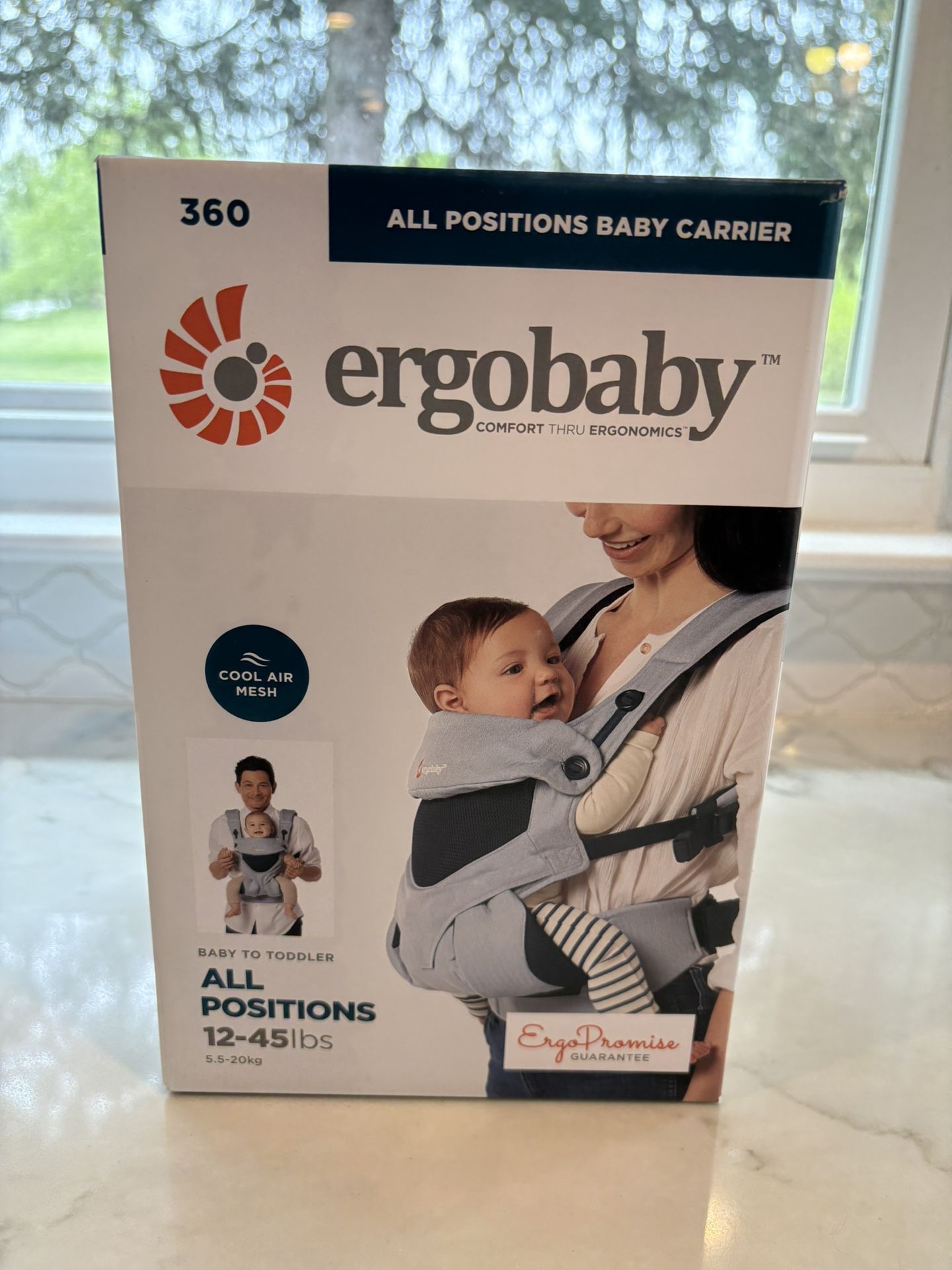 Ergobaby 360 All-Position Baby Carrier with Lumbar Support, Chambray Grey, Cool Air Mesh (NIB)