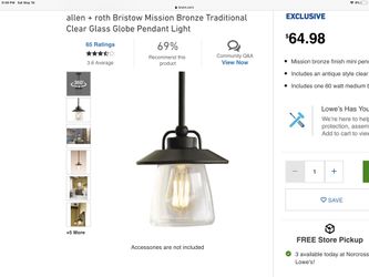 Allen + Roth Bristol mission bronze pendant light