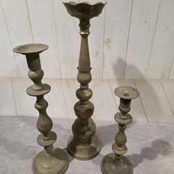 3 Brass Candle Sticks Vintage From Japan