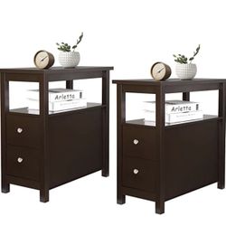 ™ Set of 2 Narrow End Tables Slim Sofa Side Tables with 2 Drawer