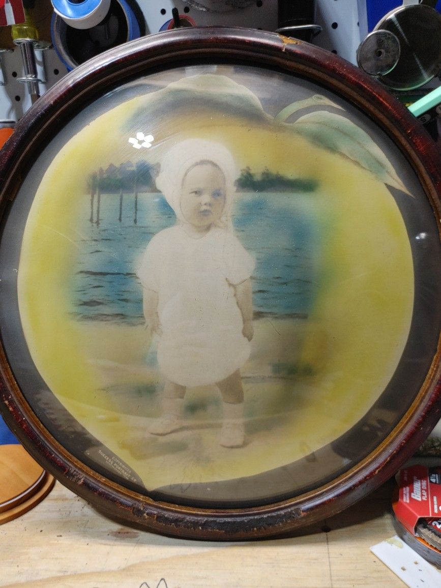 Antique Bubbe Glass Wall Picture