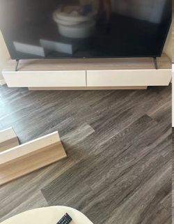 Modern White & Oak TV Stand with 2 matching Shelves