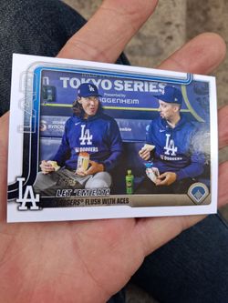 2025 Topps Update #US119 - LA Dodgers "LET 'EM EAT!" Blake Snell & Tyler Glasnow Veteran Combo Card. Near Mint Condition