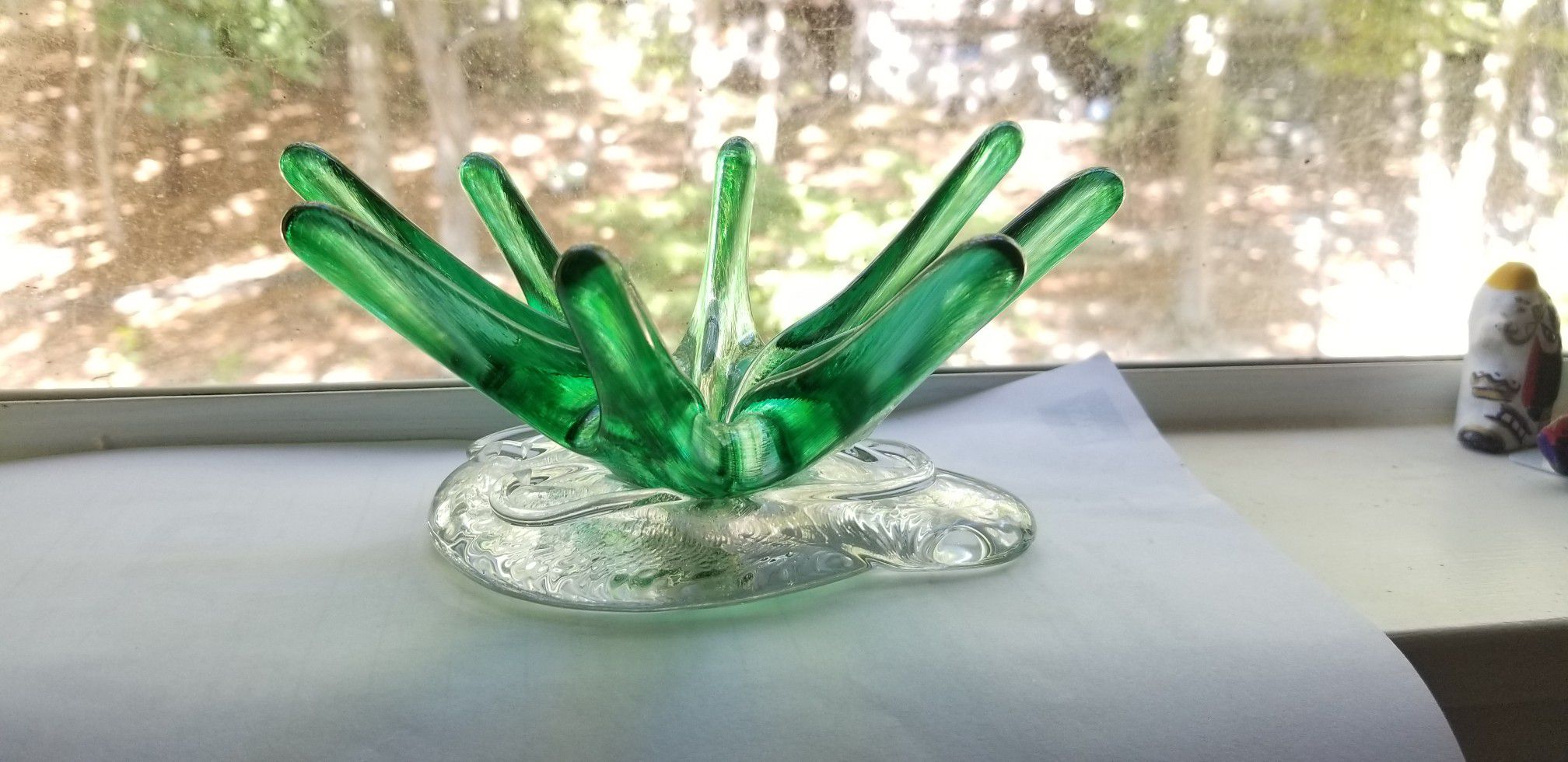 Green and clear glass abstract sculpture