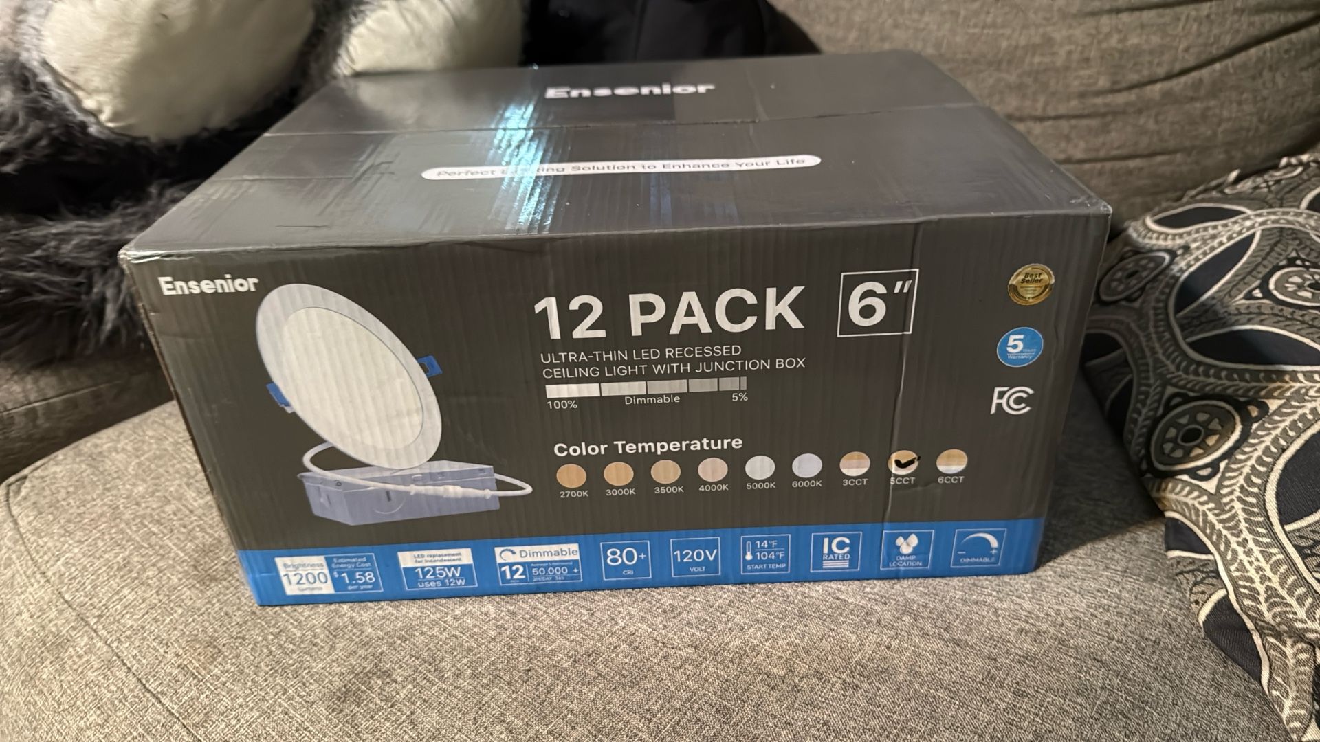 Ensenior 12 Pack 6 Inch LED Recessed Light, Dimmable, 5000K Daylight, 1050LM High Brightness, 12W 120V, Damp Rated, Intertek , ERL-12X-ETL, Ult