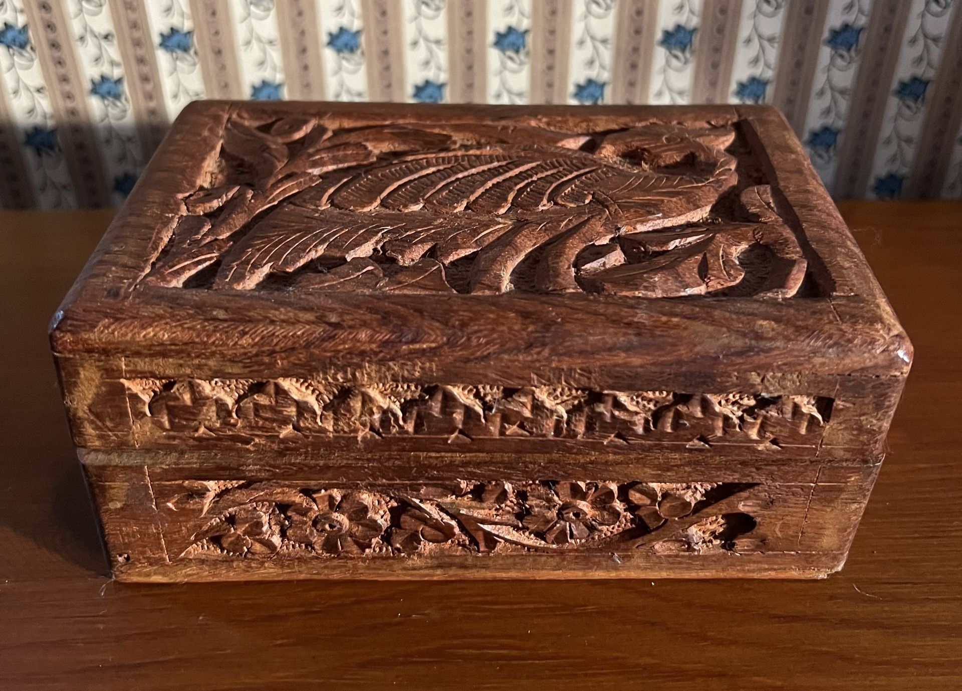 Vintage Hand Carved Wooden Jewelry Box