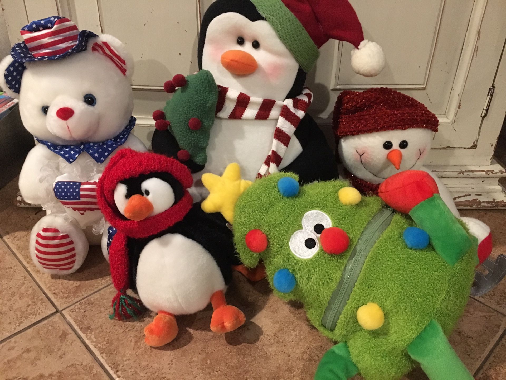 Bundle penguin Xmas stuffed plush animals holiday Christmas teddy bear vintage tree snowman