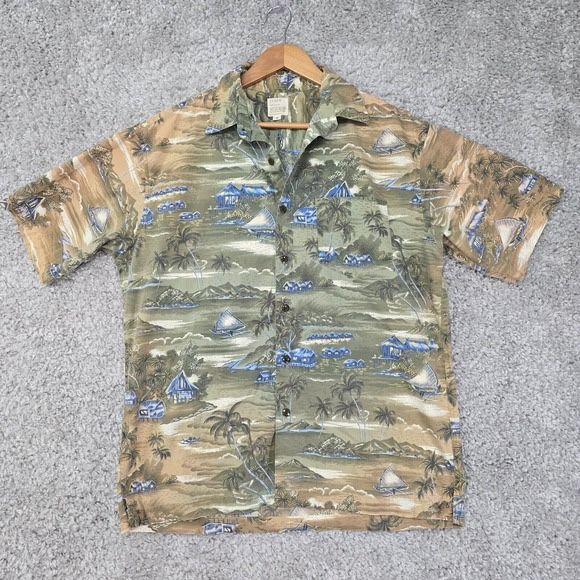 J.Crew Shirt Mens Medium Green Blue Tropical Print Button Front Beachwear 