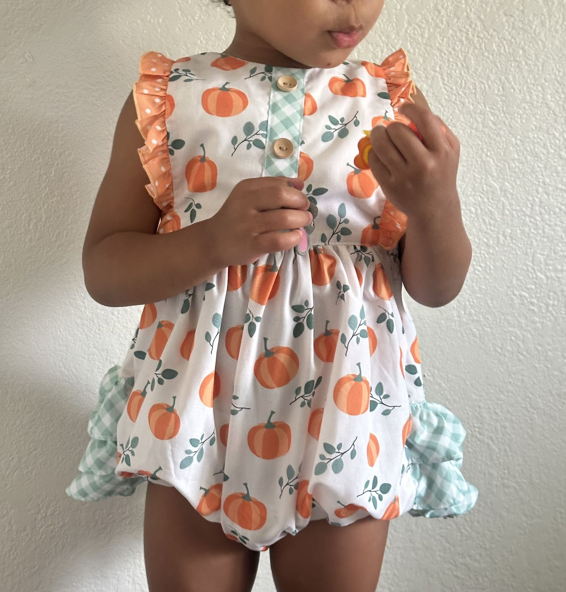 TODDLER GIRL Sugar Dimplin Fall / Pumpkin Ruffle Onesie | Size 2T