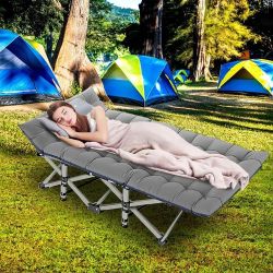 Folding Camping Cot Adults Bed Portable Military Cot W/Mat & Carry Bag