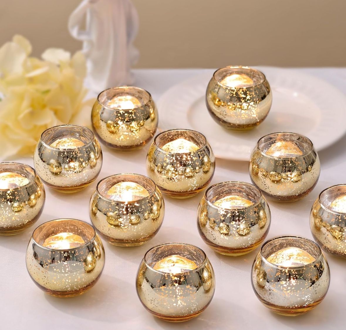 Gold Mercury Glass Tea Light Candle Holders - Set of 36