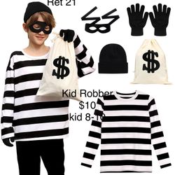 Robber Burglar Bank Robber Thief Youth Costume 8-10, 12/ Distraz de Ladron Ninos 8-10