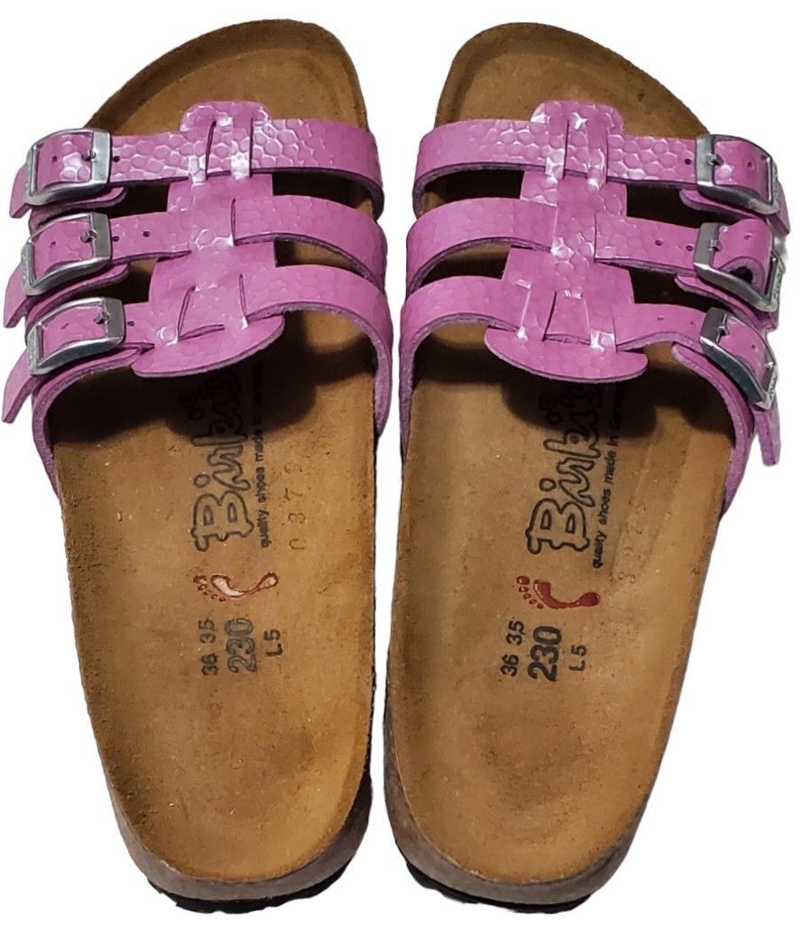 New Birkenstock Birkis 260 Pink Xenia Sandals Womens Size 36 5 5.5 Dynamic 3 Strap Leather Slides