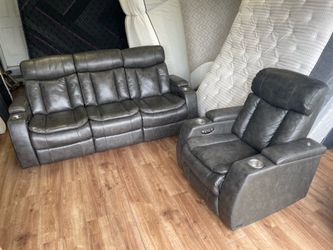 Abbyson leather power reclining couch and chair