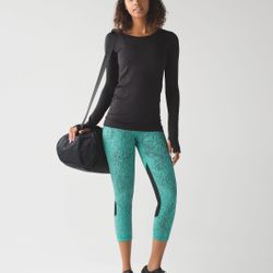 Lululemon Pace Rival Crop Power Luxtreme Spray Jacquard Bali Breeze Black / Black Sz6