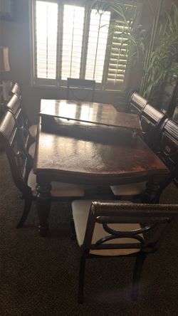 Solid Wood Formal Dining Table Set – 8 Chairs + Extension Leaf